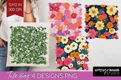 Retro Flowers Tote Bag - Floral Tote Bag PNG Sublimation Product Image 1