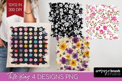 Retro Flowers Tote Bag - Floral Tote Bag PNG Sublimation Product Image 1