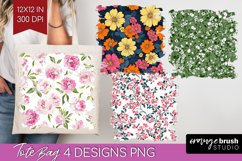Retro Flowers Tote Bag - Floral Tote Bag PNG Sublimation Product Image 1