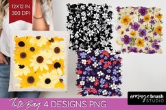 Retro Flowers Tote Bag - Floral Tote Bag PNG Sublimation Product Image 1