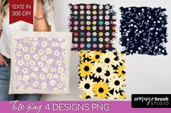 Retro Flowers Tote Bag - Floral Tote Bag PNG Sublimation Product Image 1