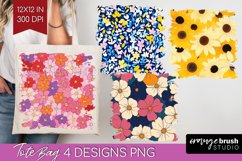 Retro Flowers Tote Bag - Floral Tote Bag PNG Sublimation Product Image 1