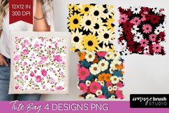 Retro Flowers Tote Bag - Floral Tote Bag PNG Sublimation Product Image 1