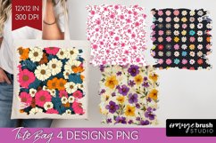 Retro Flowers Tote Bag - Floral Tote Bag PNG Sublimation Product Image 1