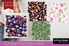 Retro Flowers Tote Bag - Floral Tote Bag PNG Sublimation Product Image 1