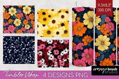 Retro Flowers Tumbler Wrap - Floral Tumbler PNG Sublimation Product Image 1