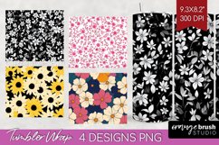 Retro Flowers Tumbler Wrap - Floral Tumbler PNG Sublimation Product Image 1