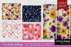 Retro Flowers Tumbler Wrap - Floral Tumbler PNG Sublimation Product Image 1