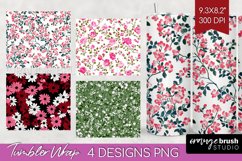 Retro Flowers Tumbler Wrap - Floral Tumbler PNG Sublimation Product Image 1
