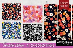 Retro Flowers Tumbler Wrap - Floral Tumbler PNG Sublimation Product Image 1