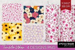 Retro Flowers Tumbler Wrap - Floral Tumbler PNG Sublimation Product Image 1