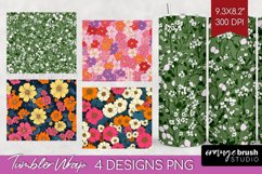 Retro Flowers Tumbler Wrap - Floral Tumbler PNG Sublimation Product Image 1