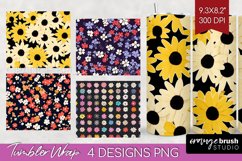 Retro Flowers Tumbler Wrap - Floral Tumbler PNG Sublimation Product Image 1