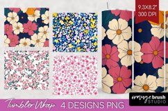 Retro Flowers Tumbler Wrap - Floral Tumbler PNG Sublimation Product Image 1