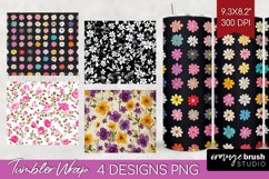 Retro Flowers Tumbler Wrap - Floral Tumbler PNG Sublimation Product Image 1