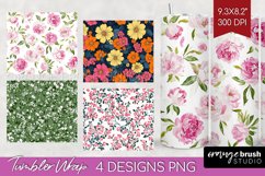 Retro Flowers Tumbler Wrap - Floral Tumbler PNG Sublimation Product Image 1