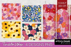 Retro Flowers Tumbler Wrap - Floral Tumbler PNG Sublimation Product Image 1
