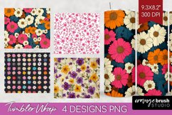 Retro Flowers Tumbler Wrap - Floral Tumbler PNG Sublimation Product Image 1