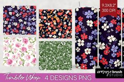 Retro Flowers Tumbler Wrap - Floral Tumbler PNG Sublimation Product Image 1