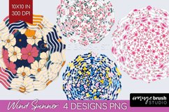 Retro Flowers Wind Spinner Sublimation PNG - Floral Round Product Image 1