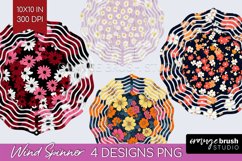 Retro Flowers Wind Spinner Sublimation PNG - Floral Round Product Image 1