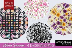 Retro Flowers Wind Spinner Sublimation PNG - Floral Round Product Image 1