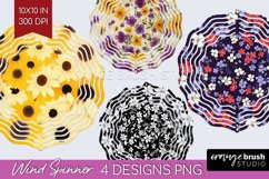 Retro Flowers Wind Spinner Sublimation PNG - Floral Round Product Image 1