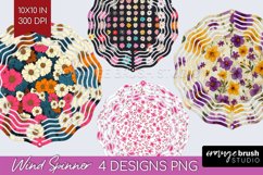 Retro Flowers Wind Spinner Sublimation PNG - Floral Round Product Image 1