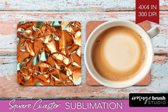 Rose Gold Square Coaster - Metallic Rose Coaster PNG Product Image 1