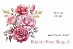 Pink Roses Bouquet watercolor sublimation clipart, PNG file Product Image 1