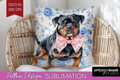 Rottweiler Dog Pillow Sublimation Blue Toile Pillow Cover Product Image 1