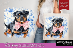 Rottweiler Dog Tote Bag Blue Toile Tote Bag PNG Sublimation Product Image 1