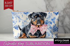 Rottweiler Dog Cosmetic Bag Blue Toile Makeup Bag PNG Product Image 1
