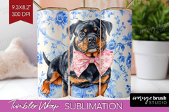 Rottweiler Dog Tumbler Wrap Blue Toile Tumbler PNG Product Image 1