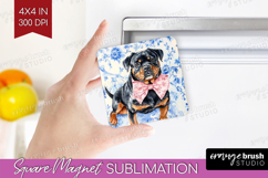 Rottweiler Dog Magnet Sublimation Blue Toile Square Magnet Product Image 1