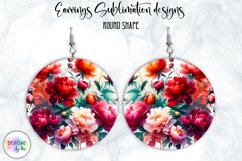 Peony Earrings Sublimation | Round Earrings PNG | Flowers Product Image 1