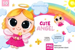 Cute pink angel png cute commercial illustration watercolor Product Image 1