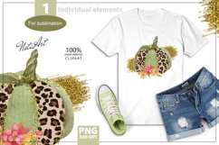 Green Pumpkin with Gold Sublimation , Autumn T-shirt PNG Product Image 1
