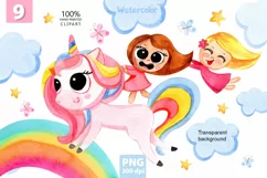 cute girls with a unicorn png cute commercial illustrati Product Image 1