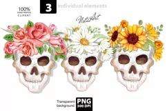 skull with flowers watercolor png Skull and Roses Flowers PN Product Image 1
