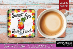 Rum Punch Cocktail Square Coaster Summer Drink Coaster PNG Product Image 1