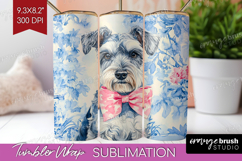 Schnauzer Dog Tumbler Wrap Blue Toile Tumbler PNG Product Image 1