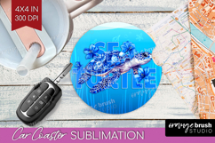 Sea Turtle Floral Car Coaster Sea Blue Coaster PNG Product Image 1