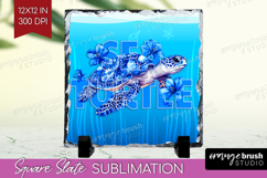 Sea Turtle Floral Slate PNG Sea Blue Square Slate Product Image 1