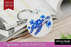 Sea Turtle Floral Keychain PNG Blue Flowers Keychain Product Image 1