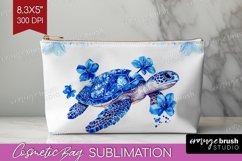 Sea Turtle Floral Cosmetic Bag Blue Flowers Makeup Bag PNG Product Image 1
