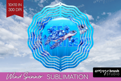Sea Turtle Floral Wind Spinner Sublimation PNG Sea Blue Product Image 1