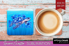 Sea Turtle Floral Square Coaster Sea Blue Coaster PNG Product Image 1
