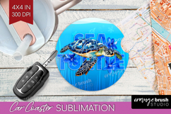 Sea Turtle Floral Car Coaster Sea Blue Coaster PNG Product Image 1