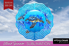 Sea Turtle Floral Wind Spinner Sublimation PNG Sea Blue Product Image 1